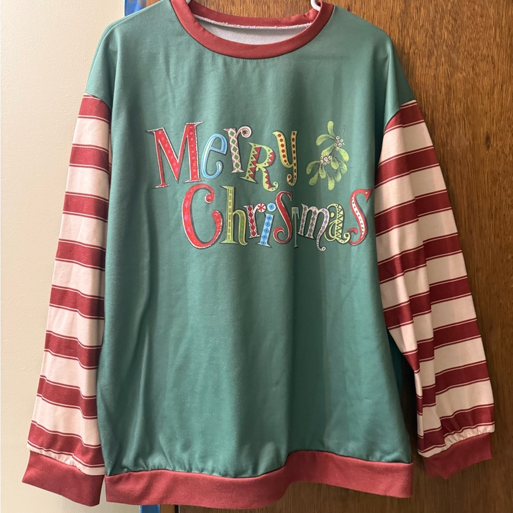 Festive Merry Christmas Sweatshirt - Green and Red
